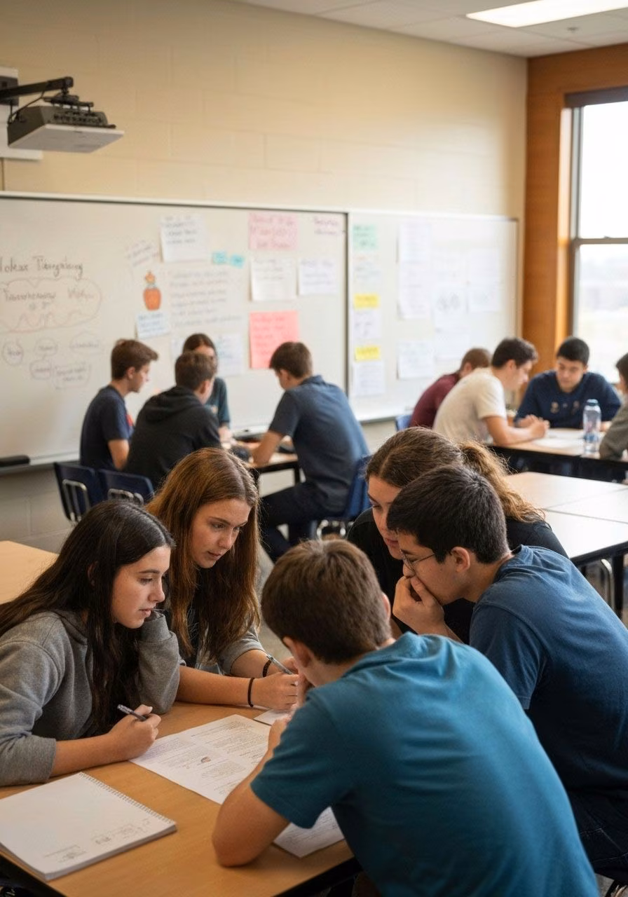 Students collaborating in class